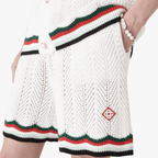 Casablanca Cotton Chevron Crochet Shorts in White