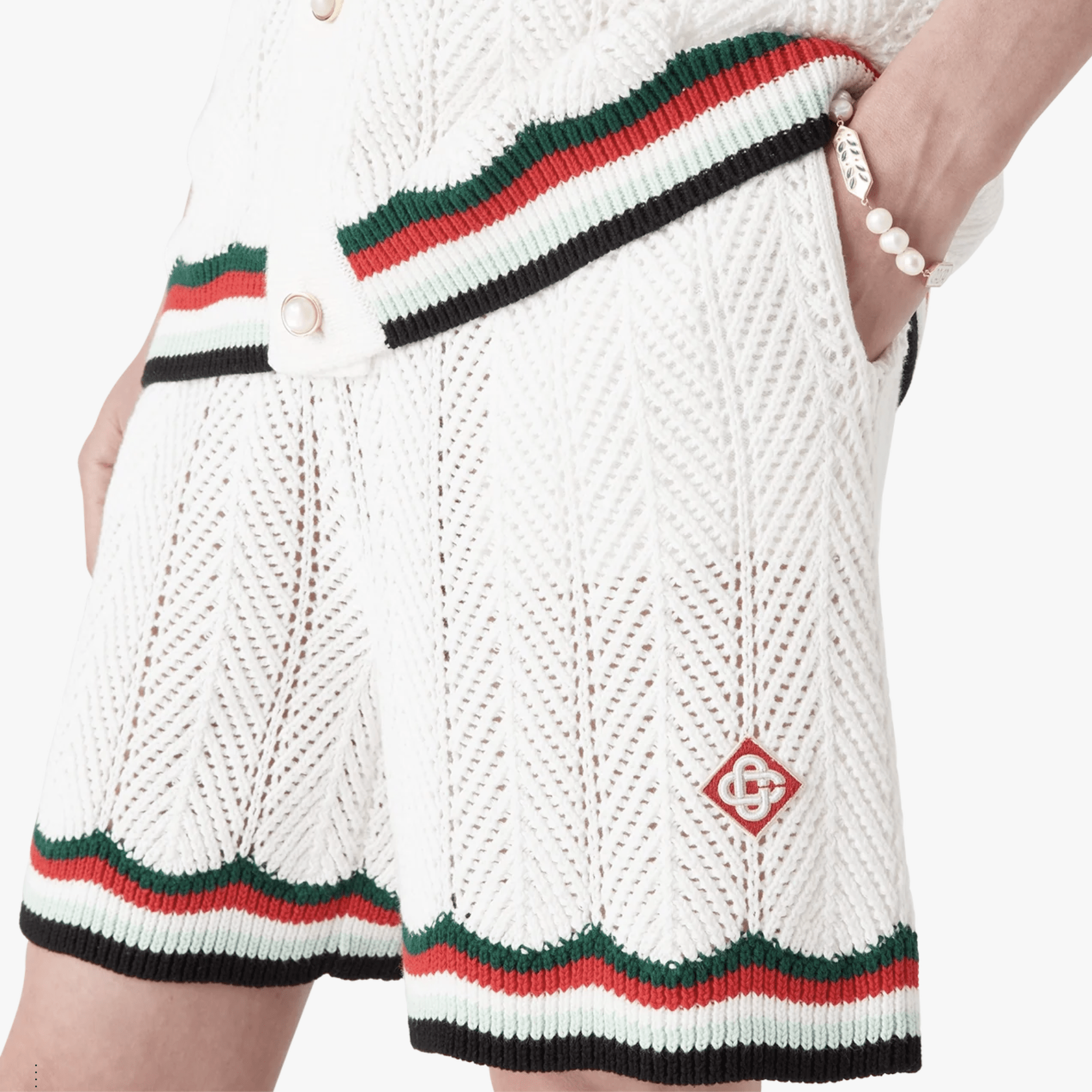 Casablanca Cotton Chevron Crochet Shorts in White