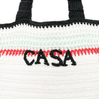 Casablanca Cotton Crochet Knit Tote Bag in White and Navy