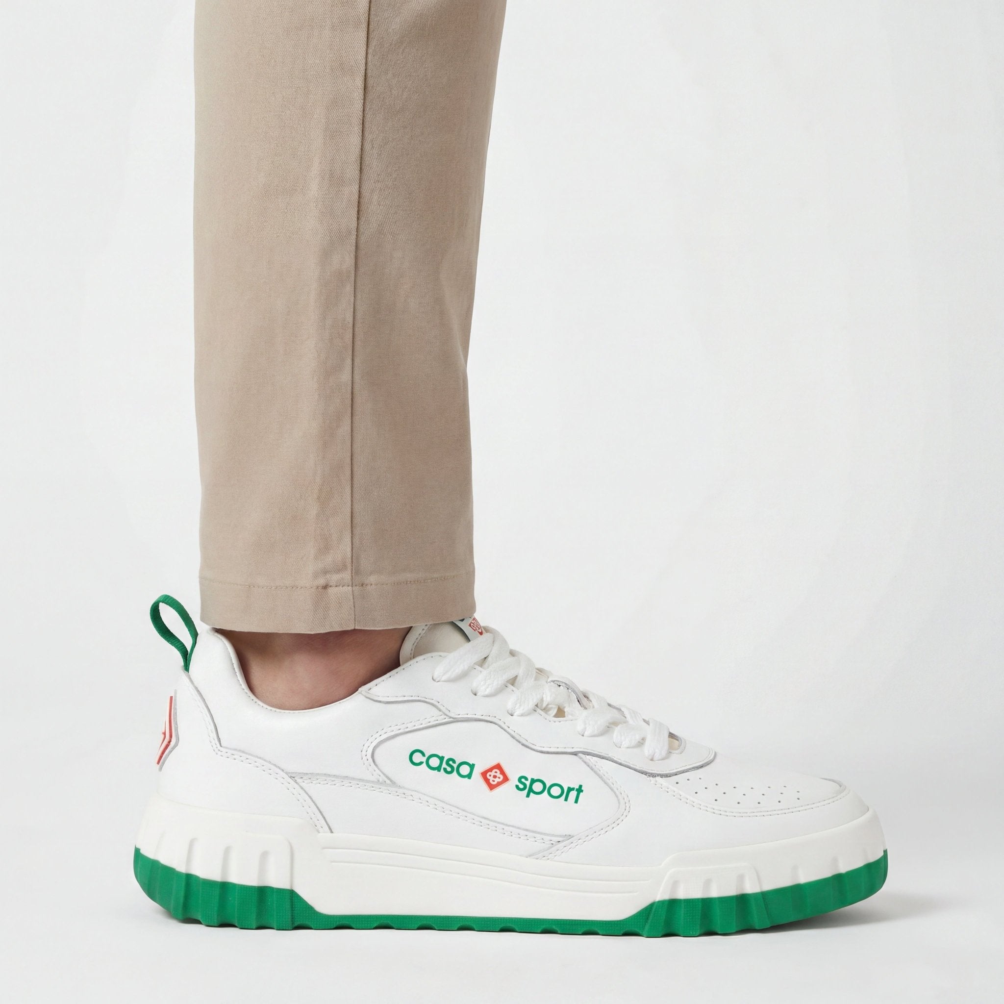 Casablanca Court Sneaker in White & Green