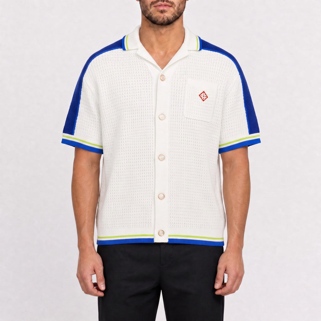 Casablanca Crochet Shirt in White and Blue