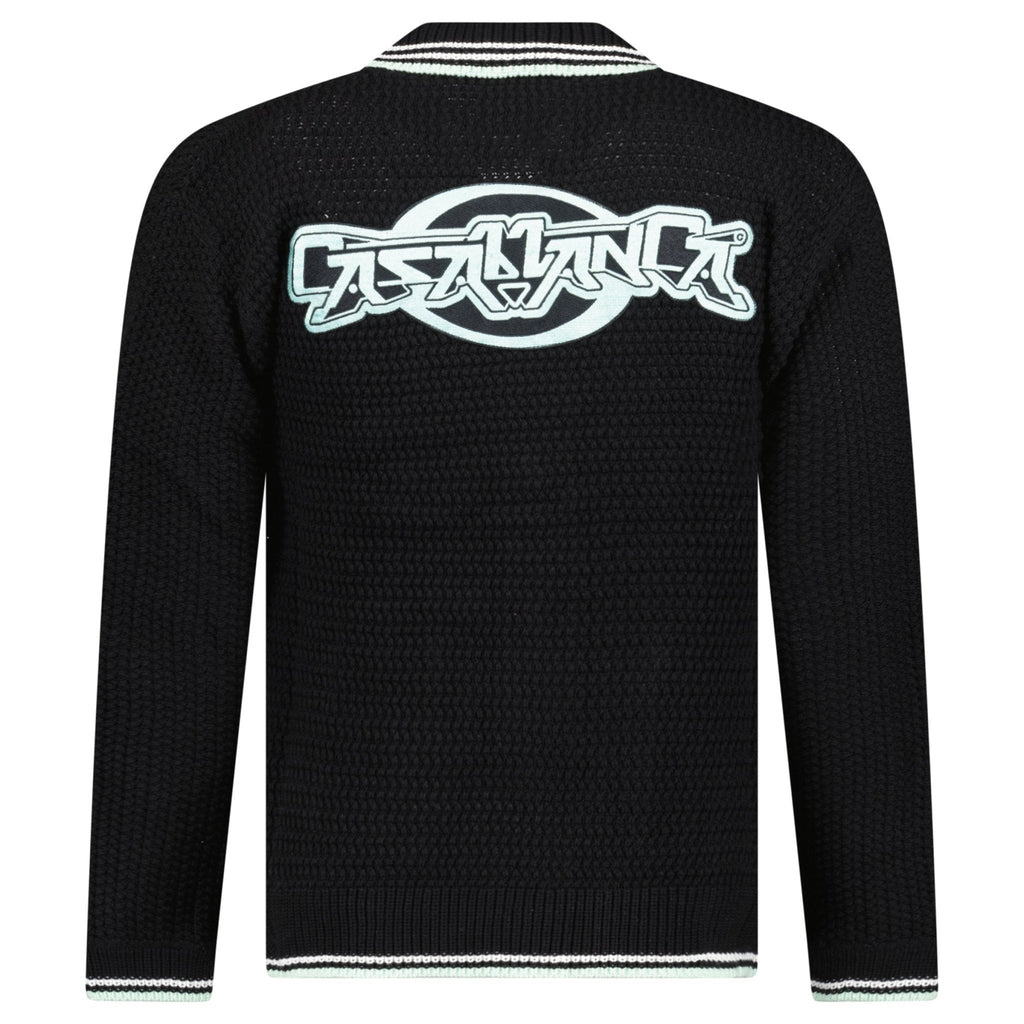 Casablanca Embroidered Faux Crochet Long Sleeve Shirt in Black