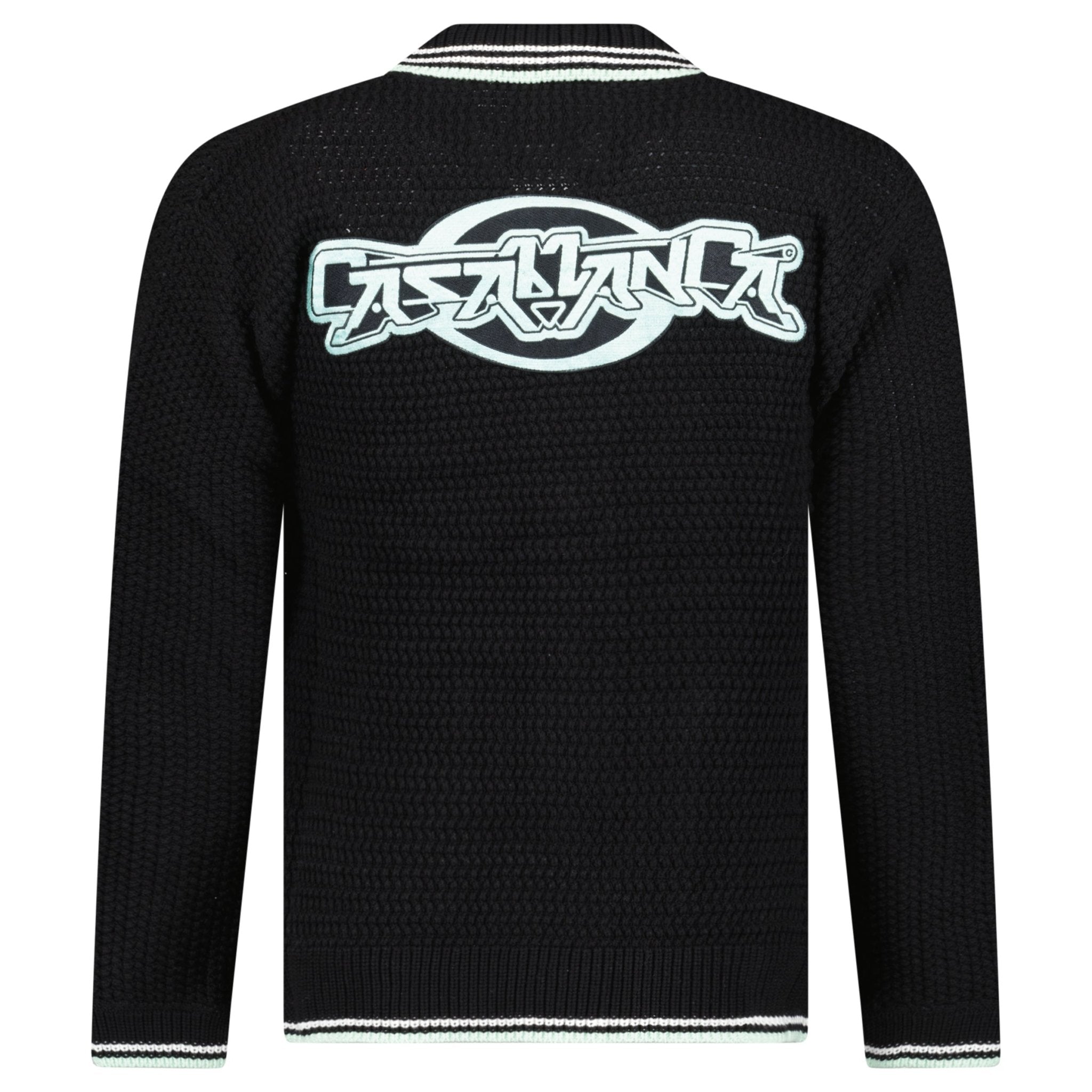 Casablanca Embroidered Faux Crochet Long Sleeve Shirt in Black