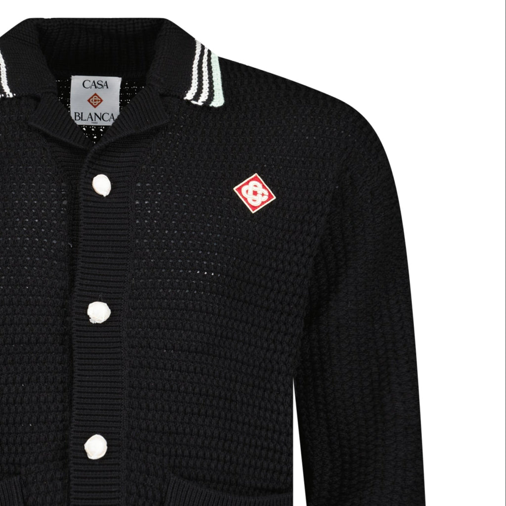 Casablanca Embroidered Faux Crochet Long Sleeve Shirt in Black