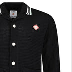 Casablanca Embroidered Faux Crochet Long Sleeve Shirt in Black