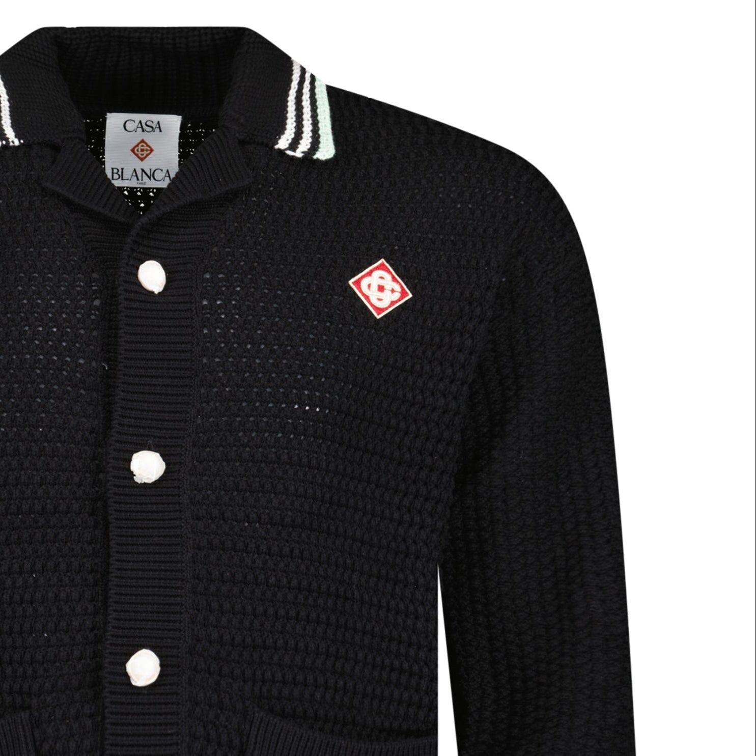 Casablanca Embroidered Faux Crochet Long Sleeve Shirt in Black