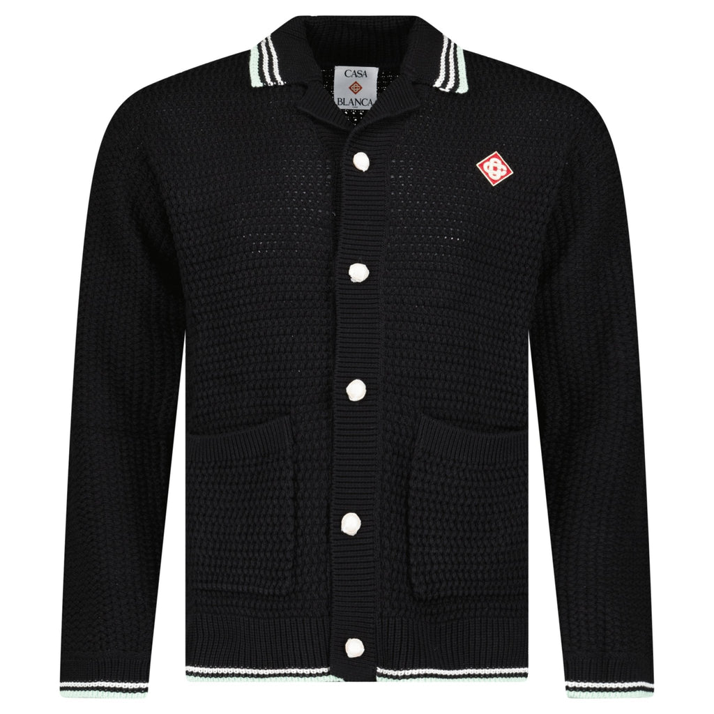 Casablanca Embroidered Faux Crochet Long Sleeve Shirt in Black