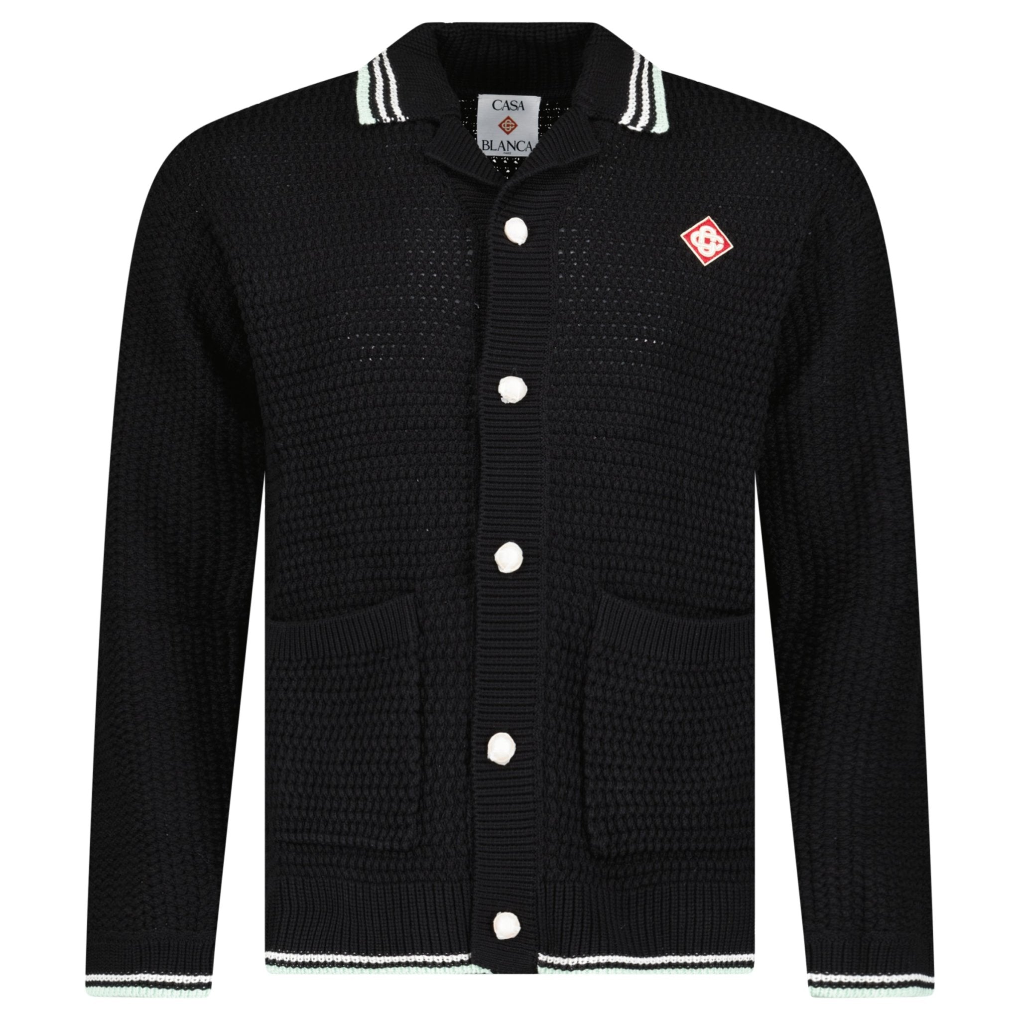 Casablanca Embroidered Faux Crochet Long Sleeve Shirt in Black