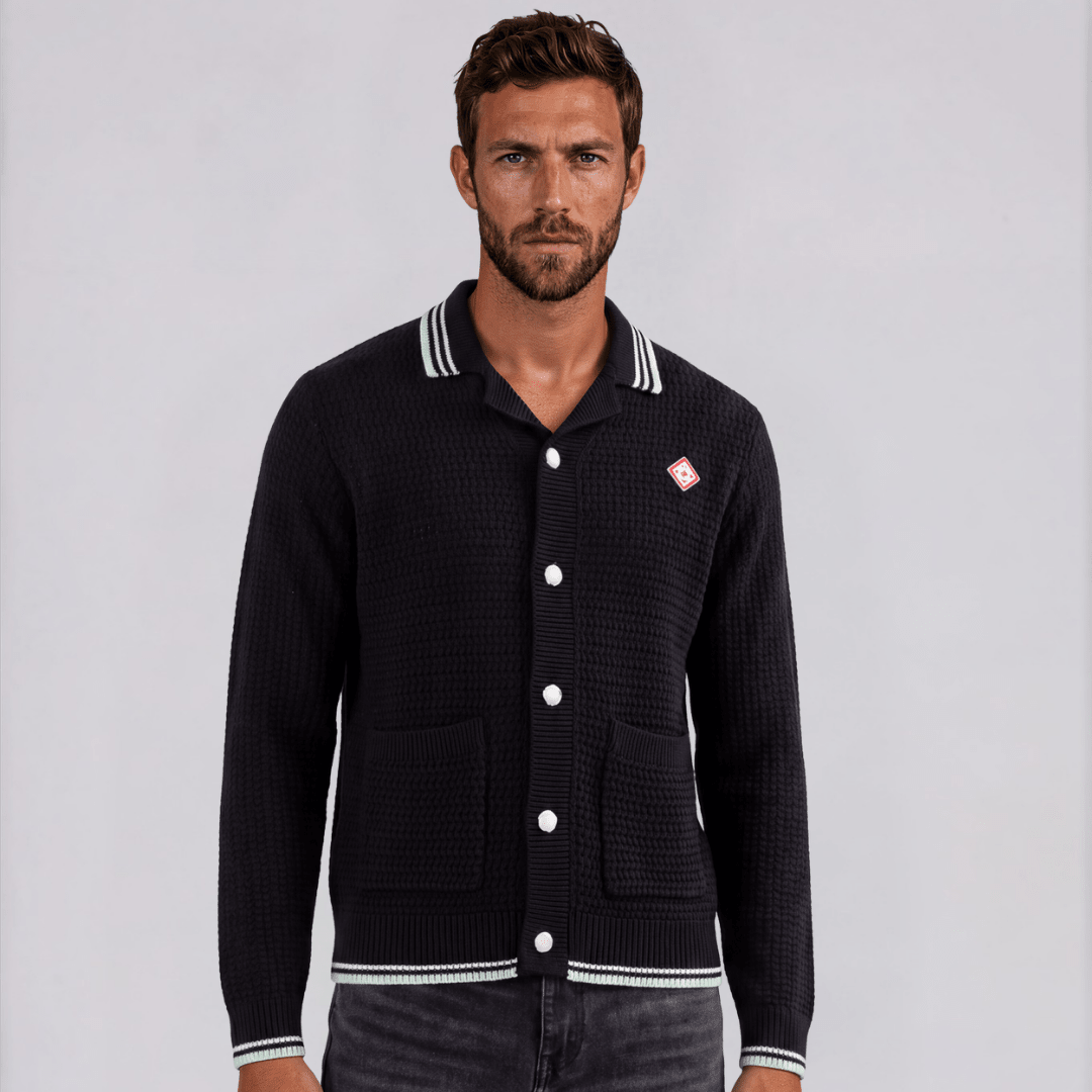 Casablanca Embroidered Faux Crochet Long Sleeve Shirt in Black
