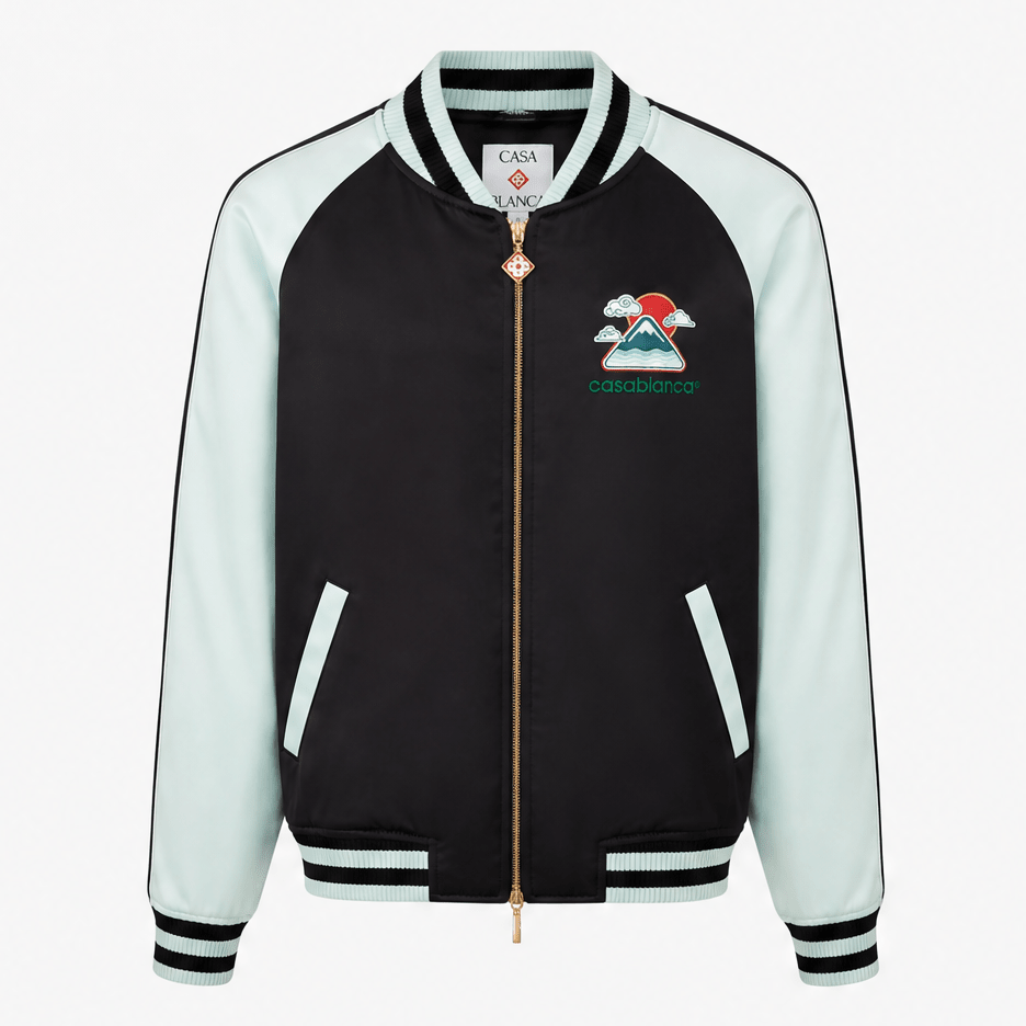Casablanca Embroidered Satin Bomber Jacket in Mint and Black