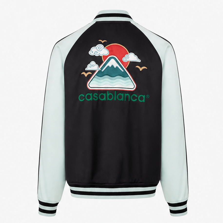 Casablanca Embroidered Satin Bomber Jacket in Mint and Black