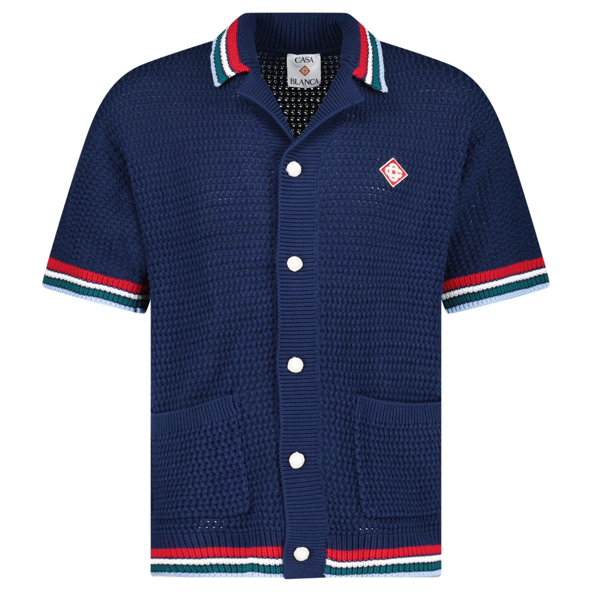 Casablanca Gothic Short Sleeve Crochet Shirt in Navy