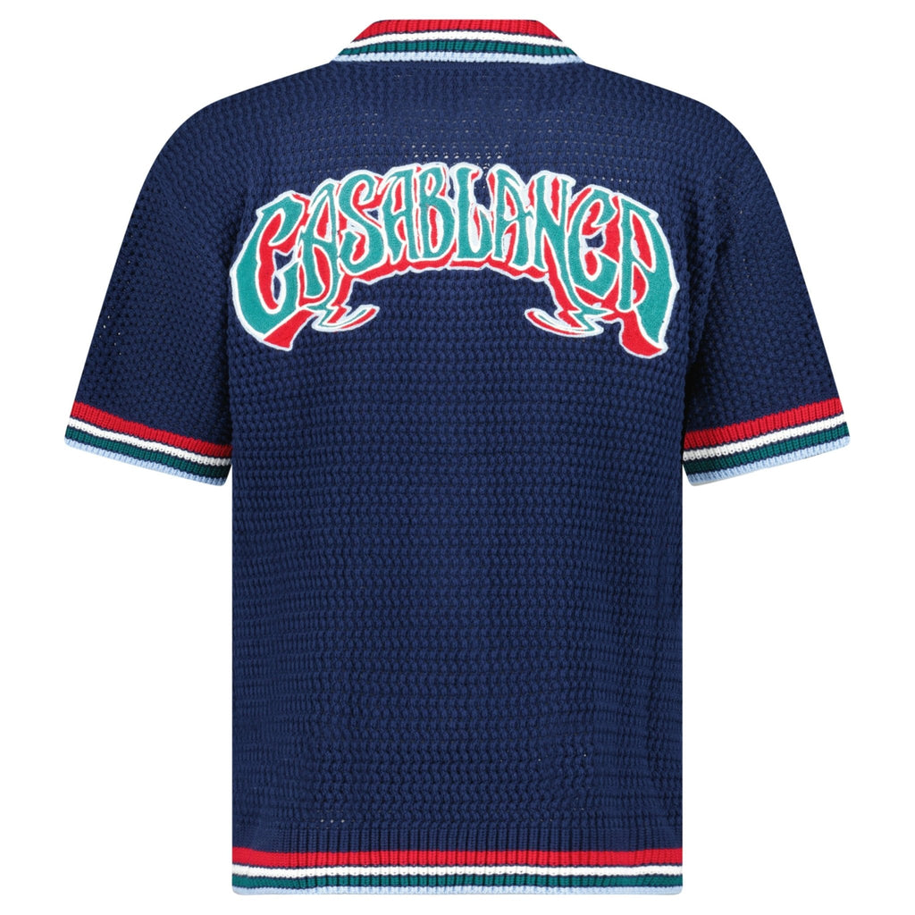 Casablanca Gothic Short Sleeve Crochet Shirt in Navy