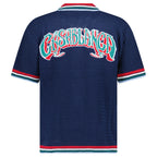 Casablanca Gothic Short Sleeve Crochet Shirt in Navy