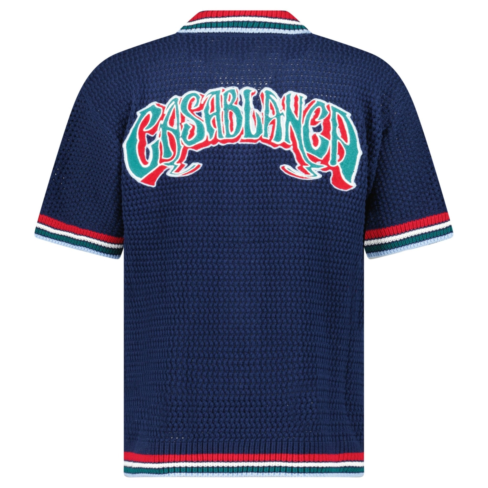 Casablanca Gothic Short Sleeve Crochet Shirt in Navy