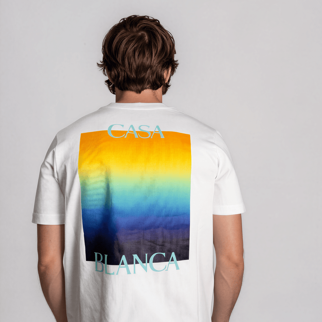 Casablanca Gradient Square Logo Short Sleeve T‑Shirt in White