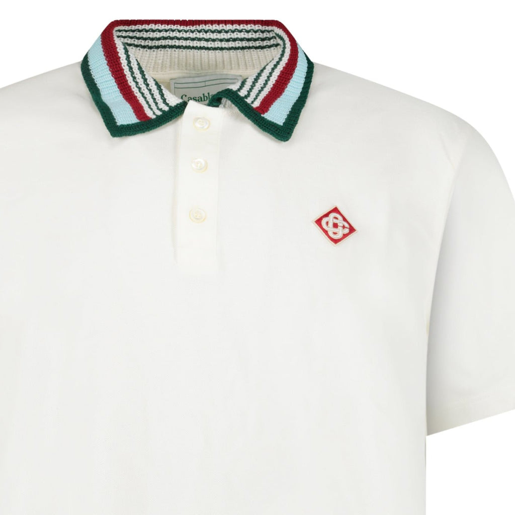 Casablanca Mint Stripe Knit Collar Classic Polo in Ivory