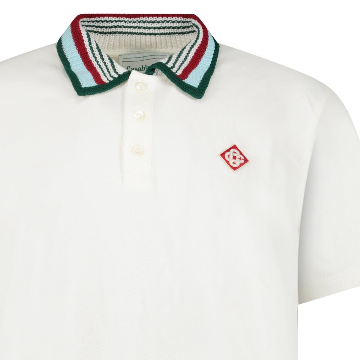 Casablanca Mint Stripe Knit Collar Classic Polo in Ivory