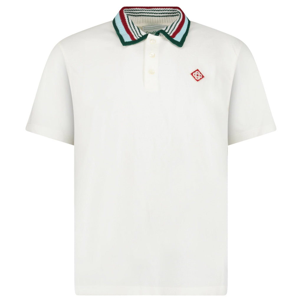 Casablanca Mint Stripe Knit Collar Classic Polo in Ivory