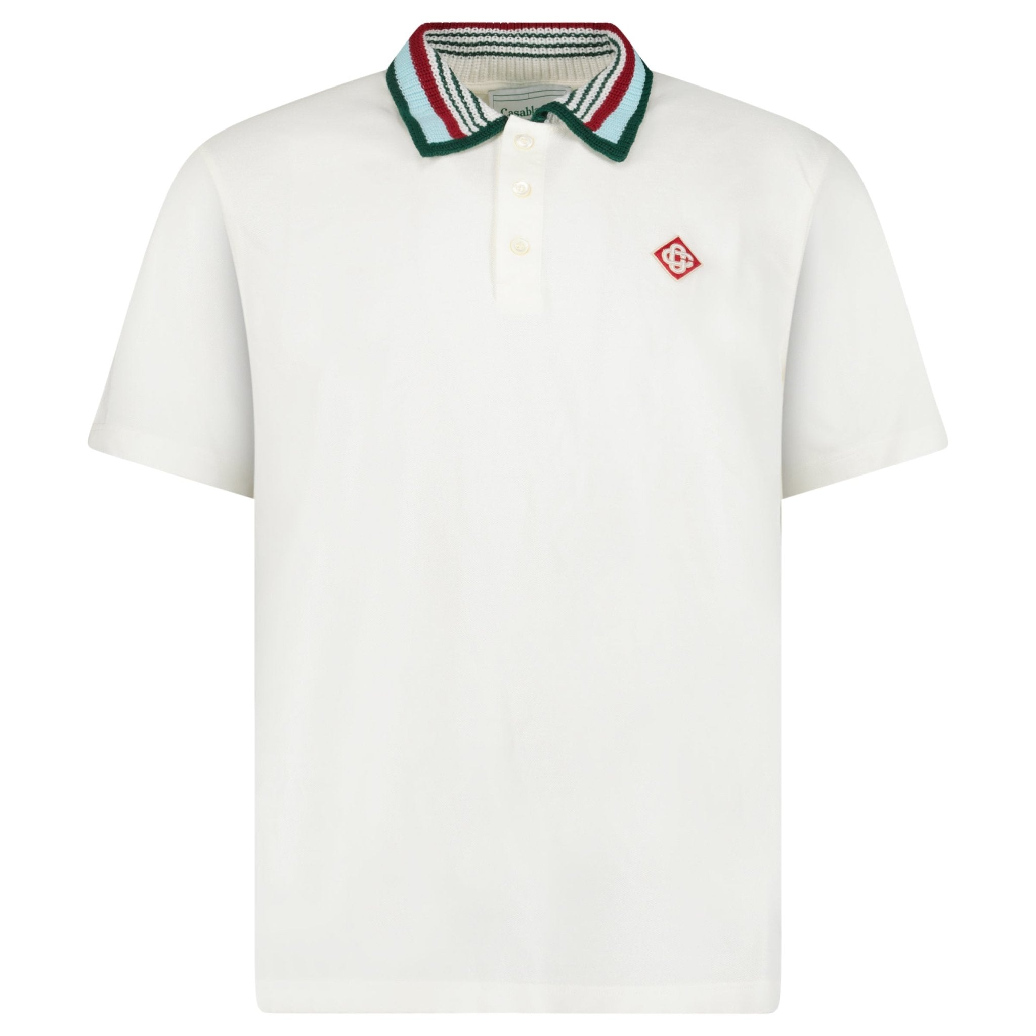 Casablanca Mint Stripe Knit Collar Classic Polo in Ivory