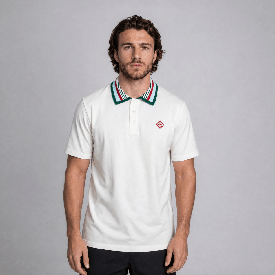 Casablanca Mint Stripe Knit Collar Classic Polo in Ivory