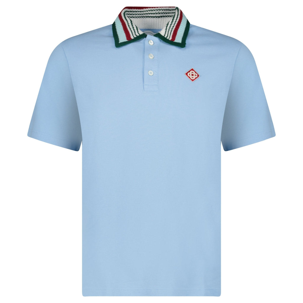 Casablanca Mint Stripe Knit Collar Classic Polo in Pale Blue