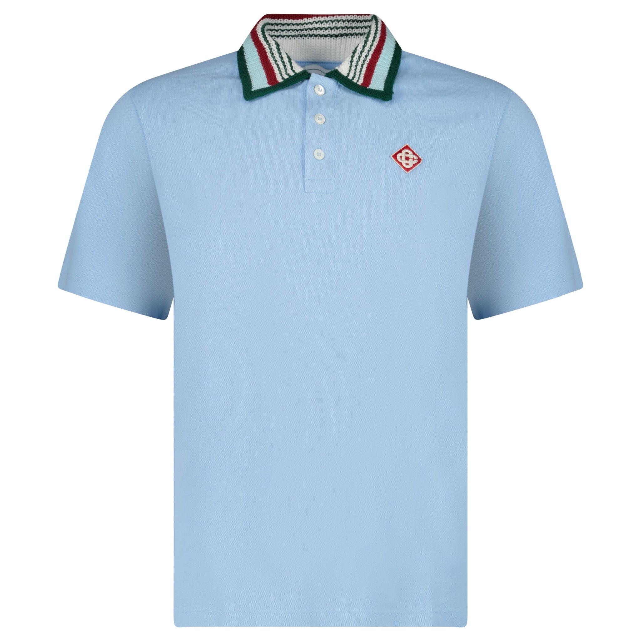 Casablanca Mint Stripe Knit Collar Classic Polo in Pale Blue