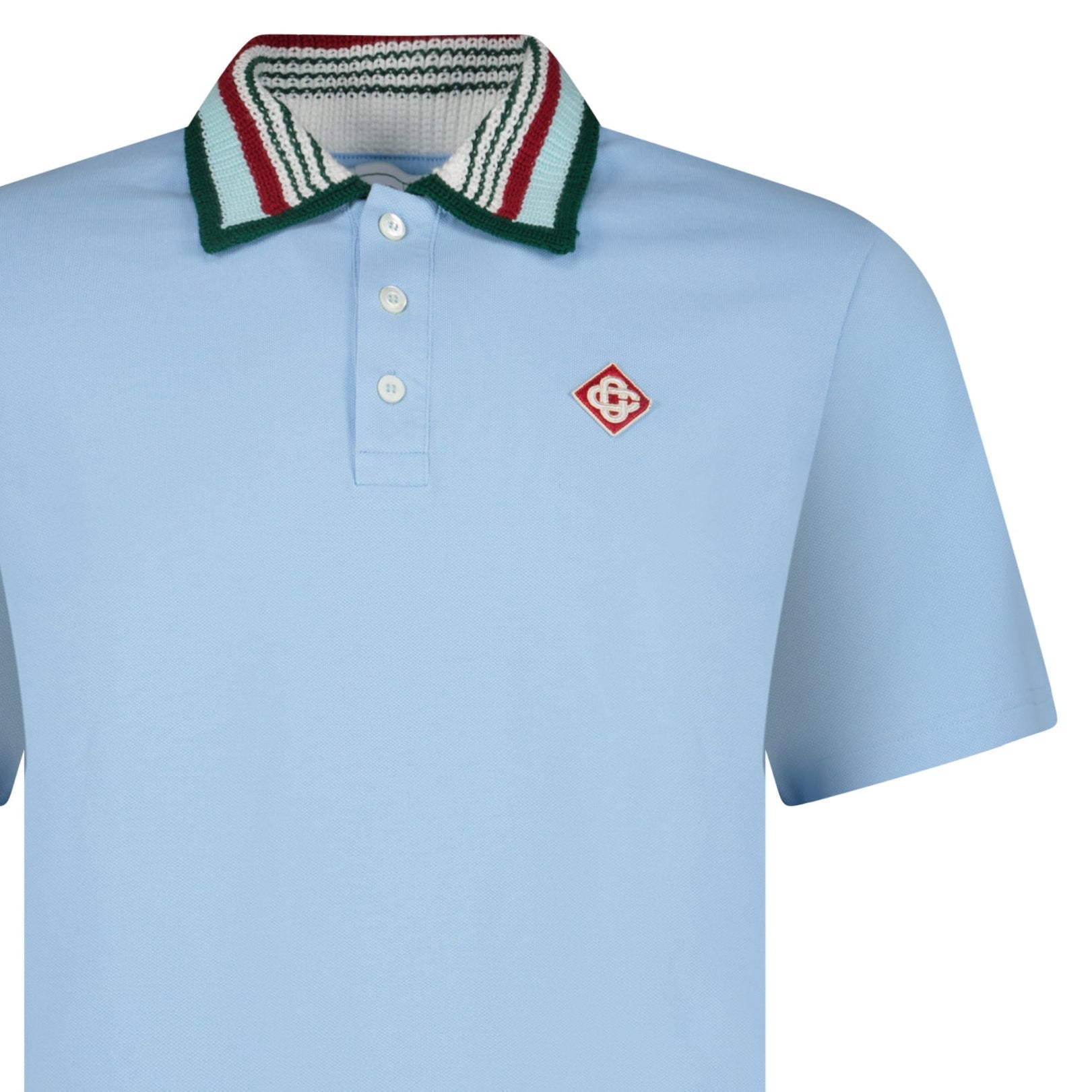 Casablanca Mint Stripe Knit Collar Classic Polo in Pale Blue
