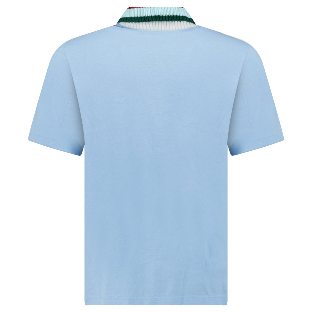 Casablanca Mint Stripe Knit Collar Classic Polo in Pale Blue