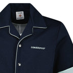 Casablanca Monogram Jacquard Knit Short Sleeve Shirt in Navy Blue