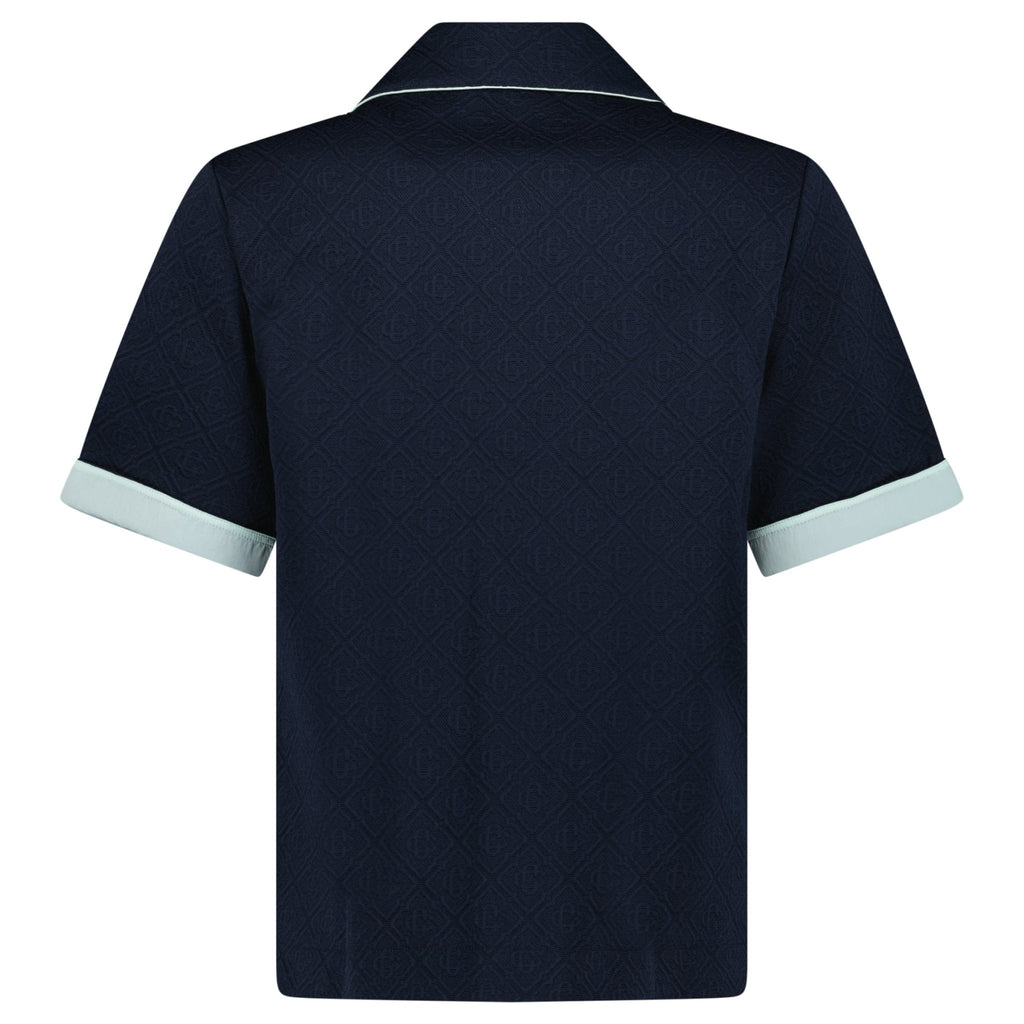 Casablanca Monogram Jacquard Knit Short Sleeve Shirt in Navy Blue