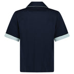 Casablanca Monogram Jacquard Knit Short Sleeve Shirt in Navy Blue