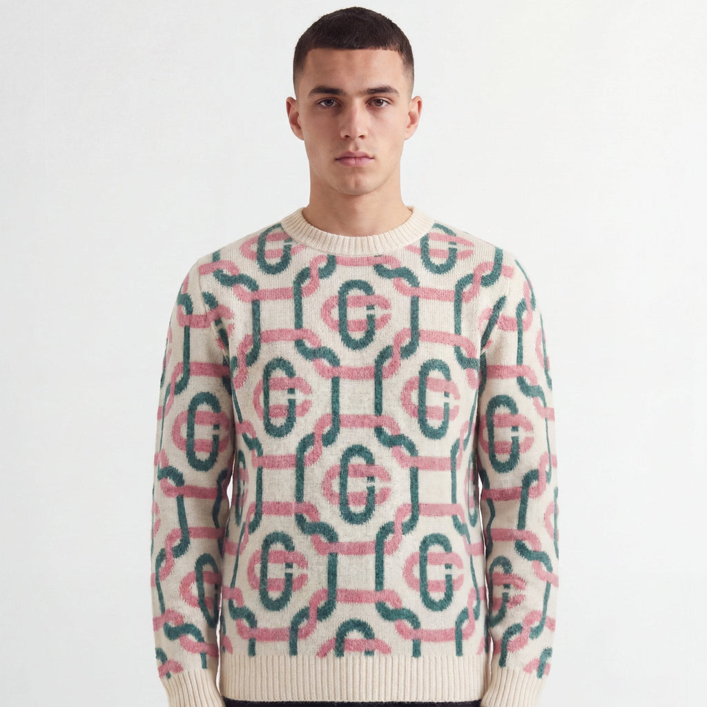 Casablanca Monogram Mohair Jumper in Green and Pink