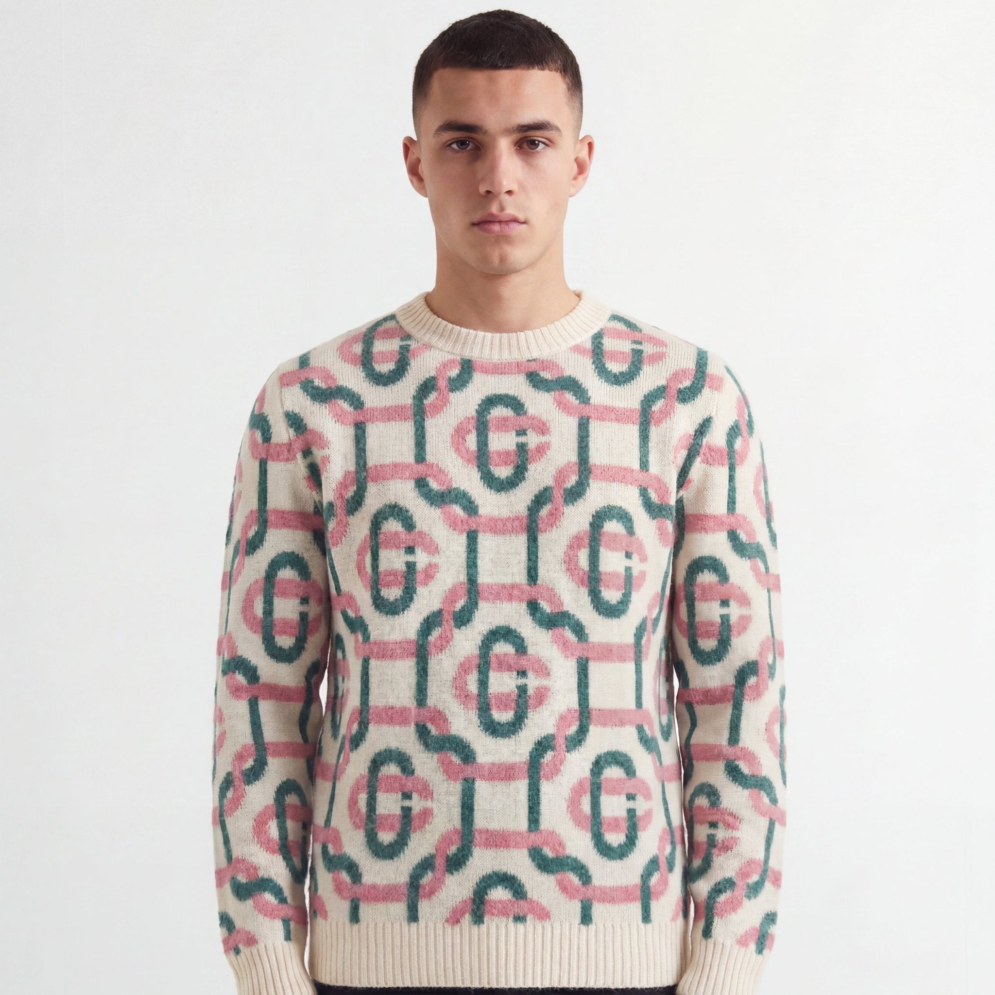 Casablanca Monogram Mohair Jumper in Green and Pink