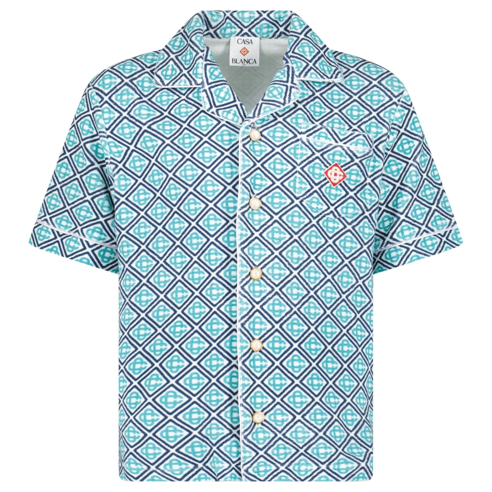 Casablanca Monogram Short Sleeve Towelling Shirt in Turquoise Green