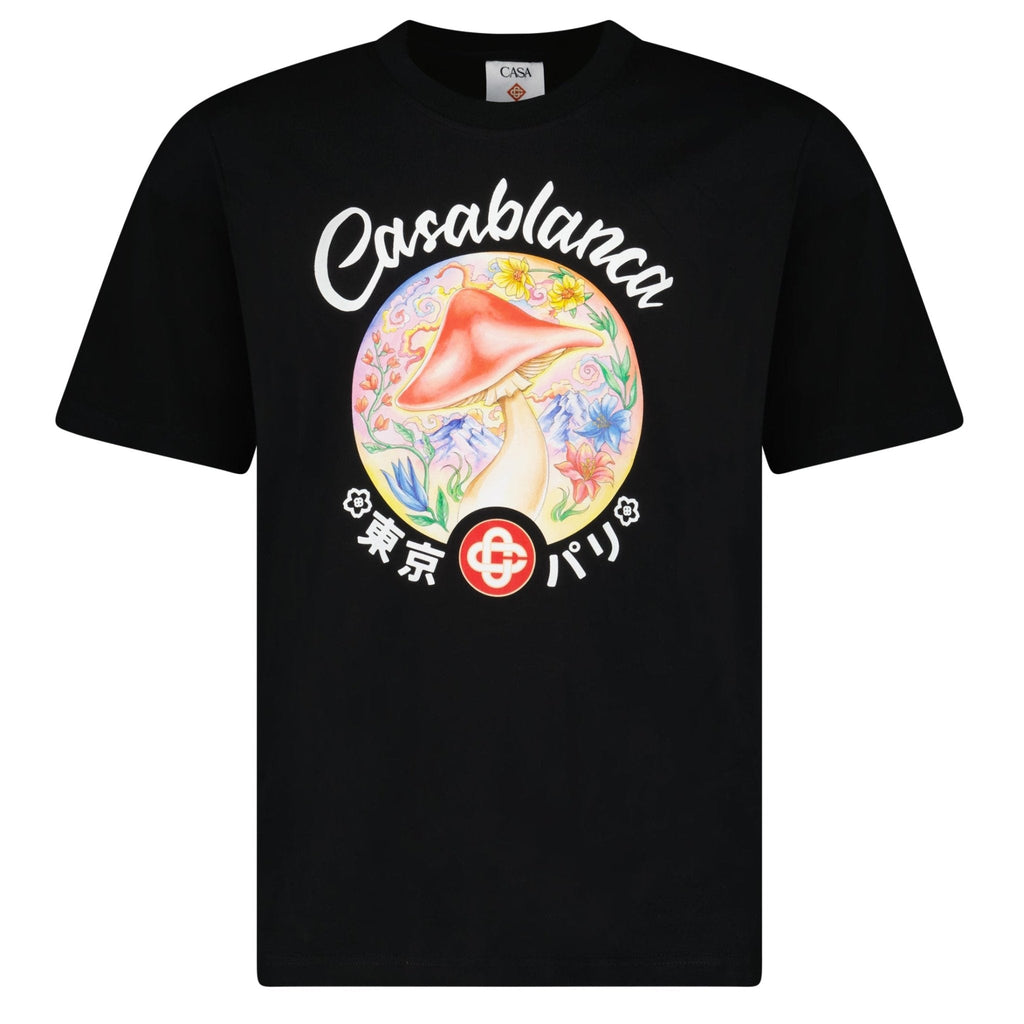 Casablanca Mushroom Emblem Short Sleeve T‑Shirt in Black