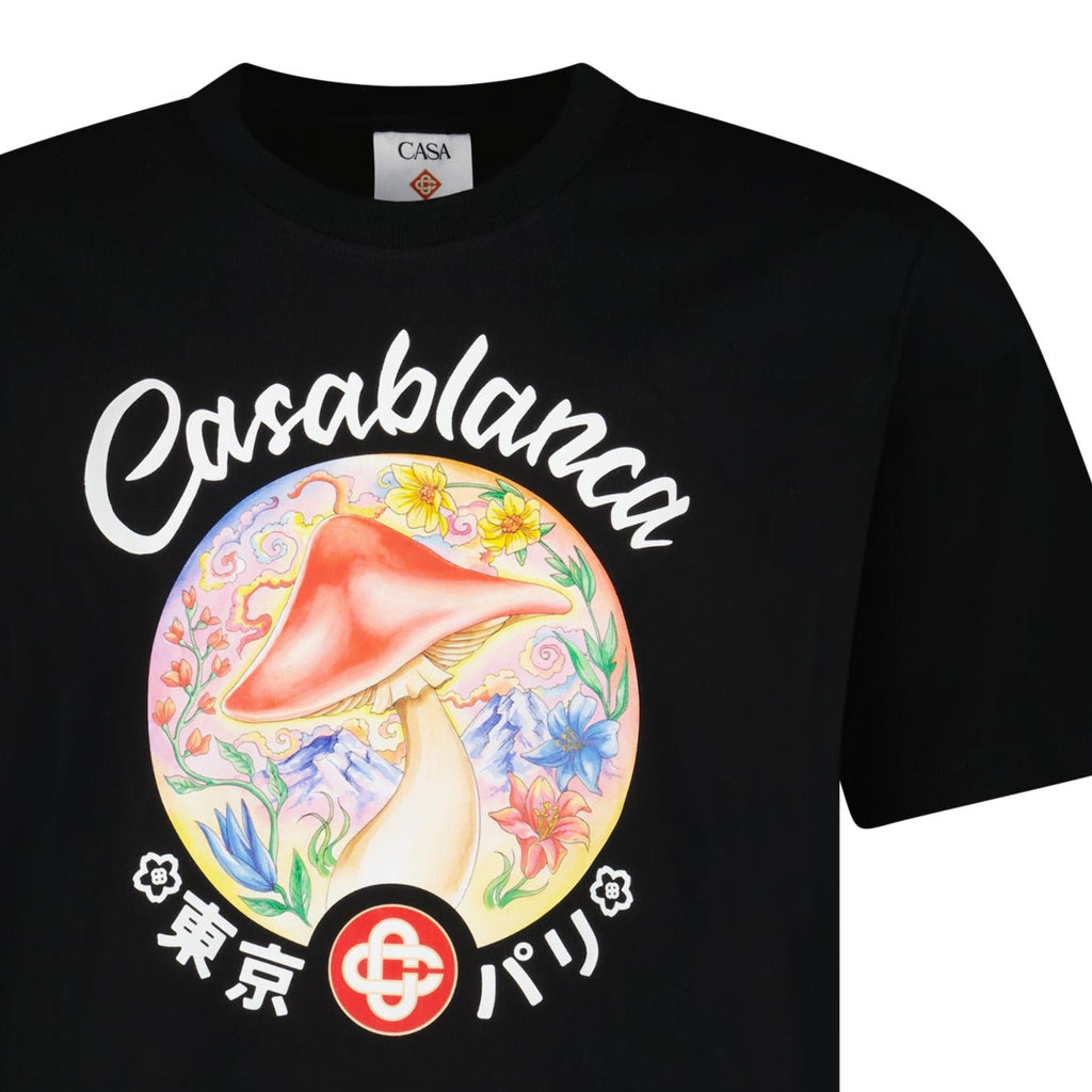 Casablanca Mushroom Emblem Short Sleeve T‑Shirt in Black