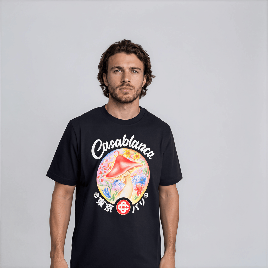 Casablanca Mushroom Emblem Short Sleeve T‑Shirt in Black