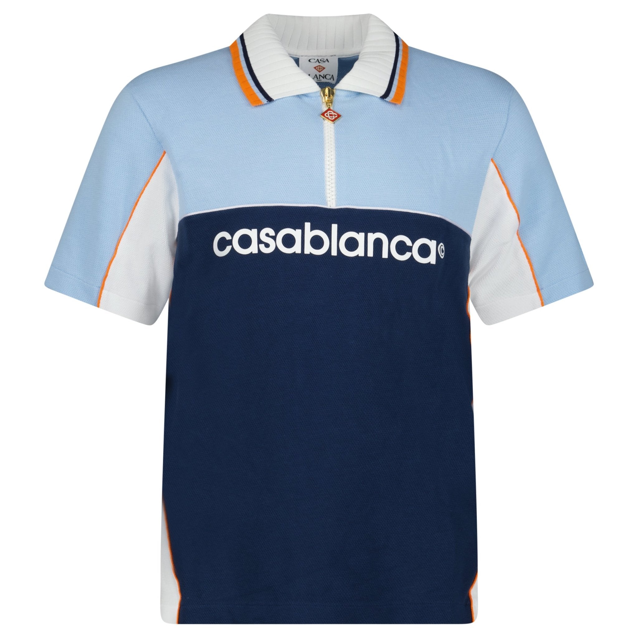 Casablanca Oversized Colour Block Polo Shirt in Pale Blue, White and Navy