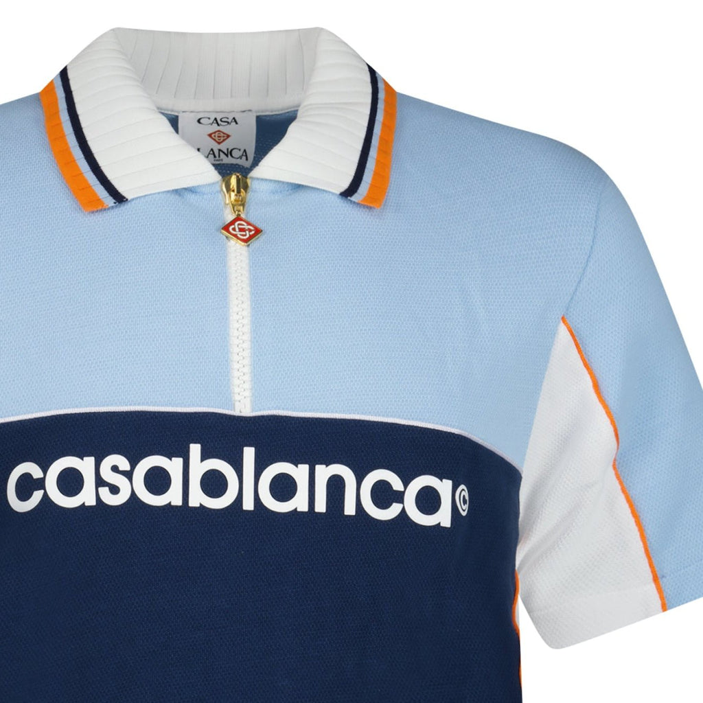 Casablanca Oversized Colour Block Polo Shirt in Pale Blue, White and Navy