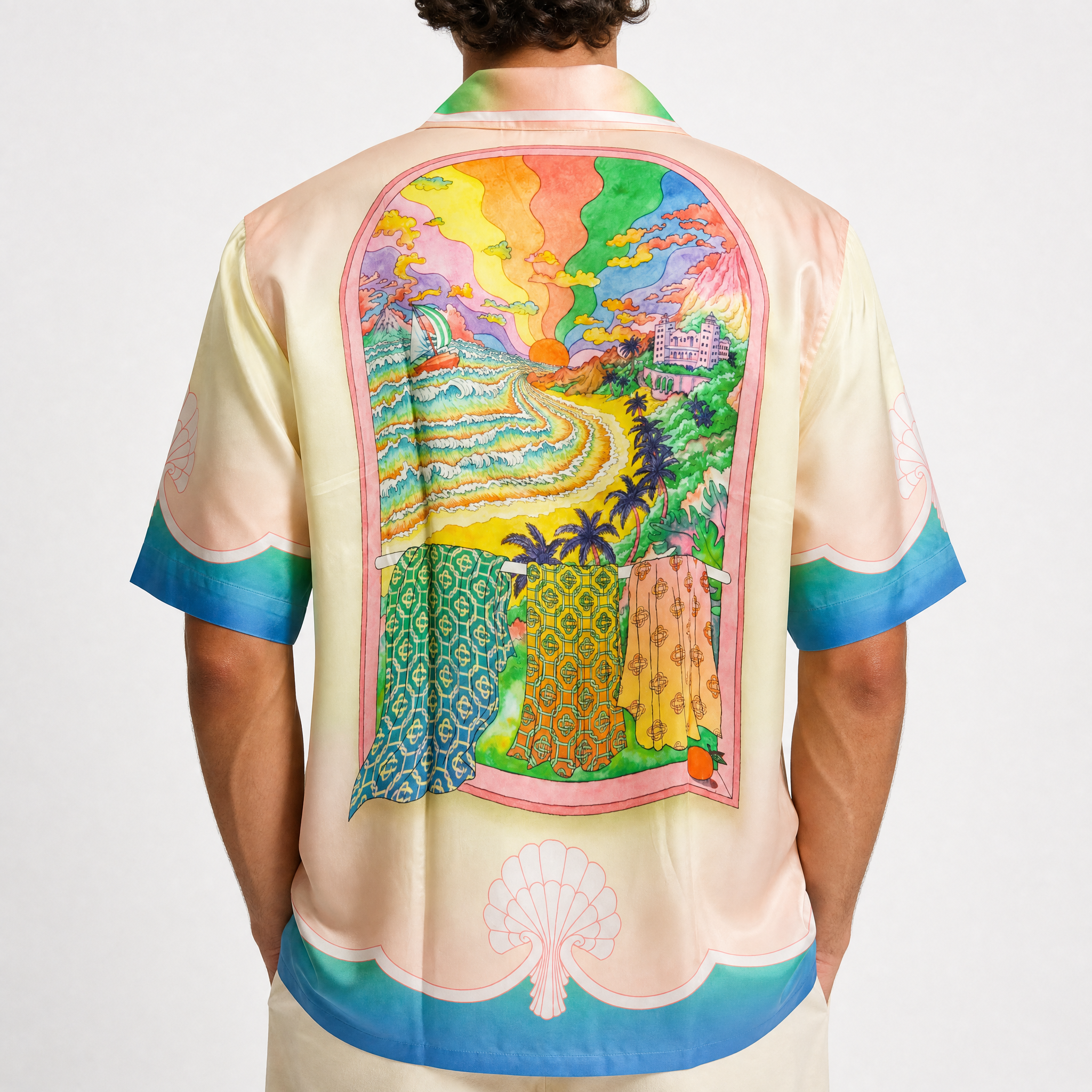 Casablanca Printed 'Lucid Dreams' Short-Sleeve Silk Shirt in Multicolour