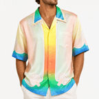 Casablanca Printed 'Lucid Dreams' Short-Sleeve Silk Shirt in Multicolour