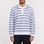 Casablanca Striped Logo-Appliqué Polo Shirt in Blue
