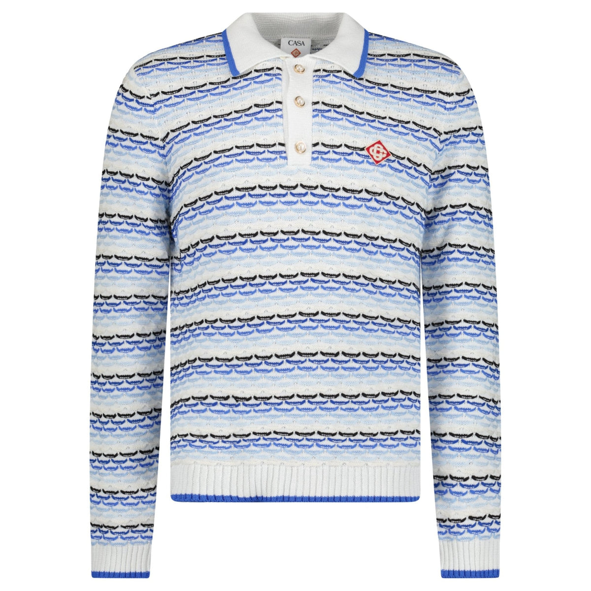 Casablanca Striped Logo-Appliqué Polo Shirt in Blue
