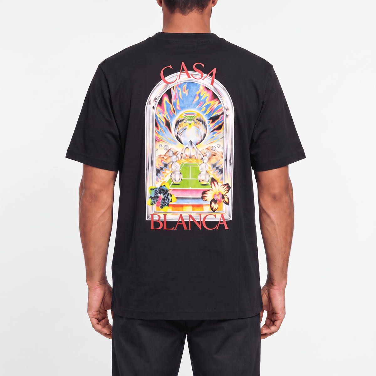 Casablanca Tennis Landscape Short Sleeve T-Shirt in Black