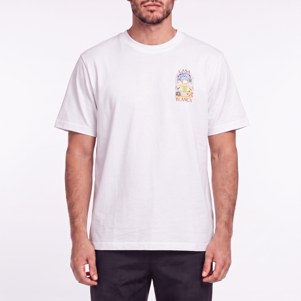 Casablanca Tennis Landscape Short Sleeve T-Shirt in White