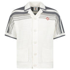 Casablanca Tennis Striped Crochet Short Sleeve Shirt in White/Grey