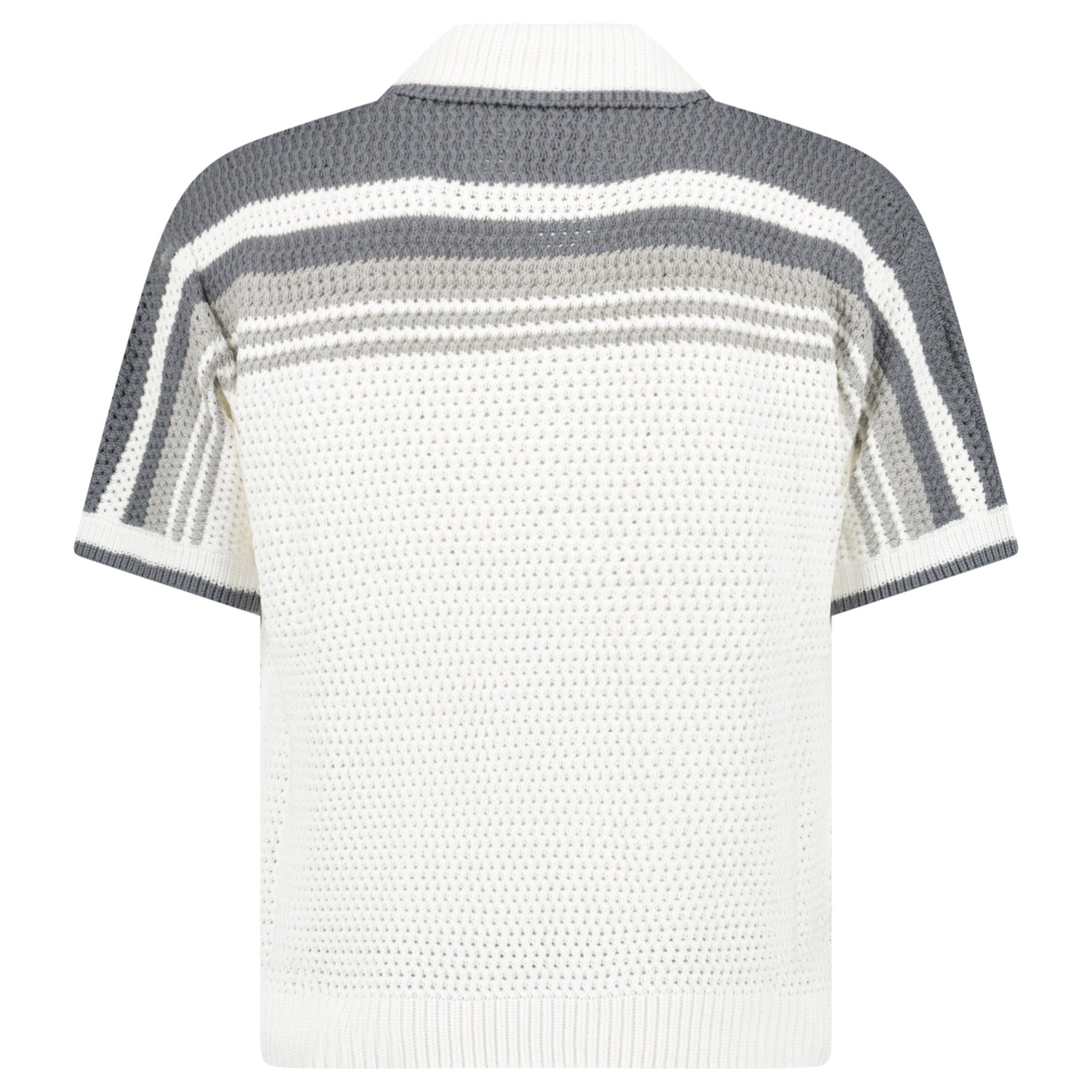 Casablanca Tennis Striped Crochet Short Sleeve Shirt in White/Grey