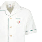 Casablanca White Towelling Monogram Short Sleeve Shirt with Green Piping