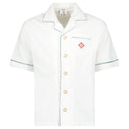 Casablanca White Towelling Monogram Short Sleeve Shirt with Green Piping